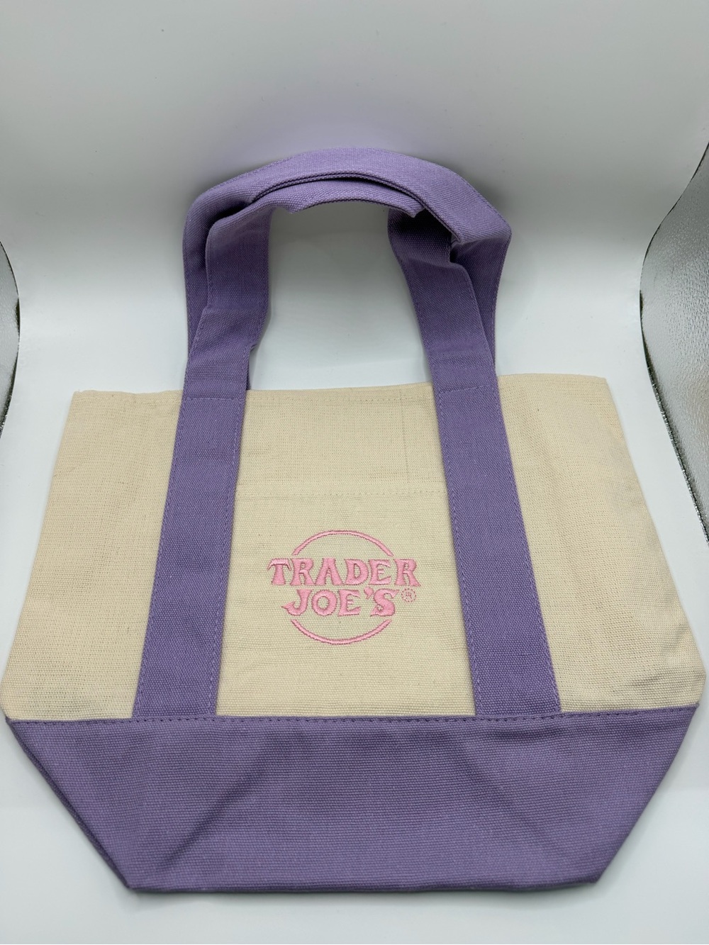 Trader Joe's Lavender & Cream Canvas Tote